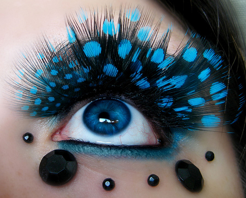 False eyelashes doe eyes turquoise blue and gemstones 