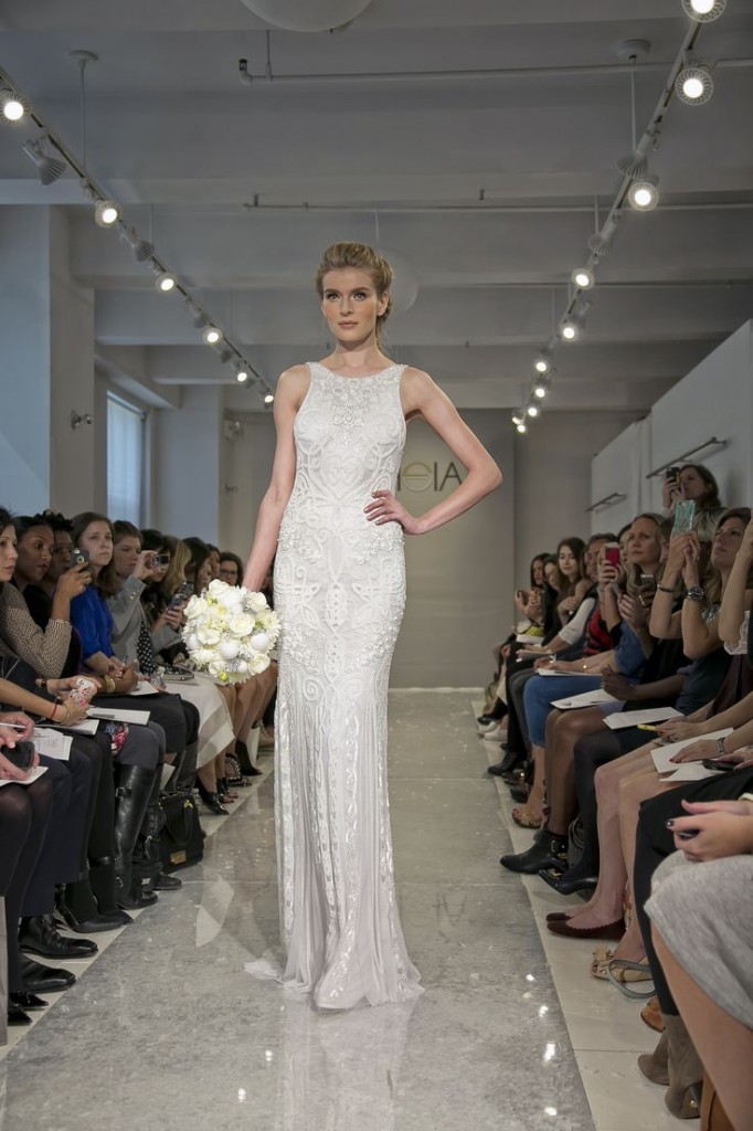 beaded fitted sheath wedding gown 