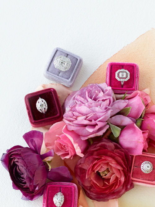 Pink velvet wedding ring boxes