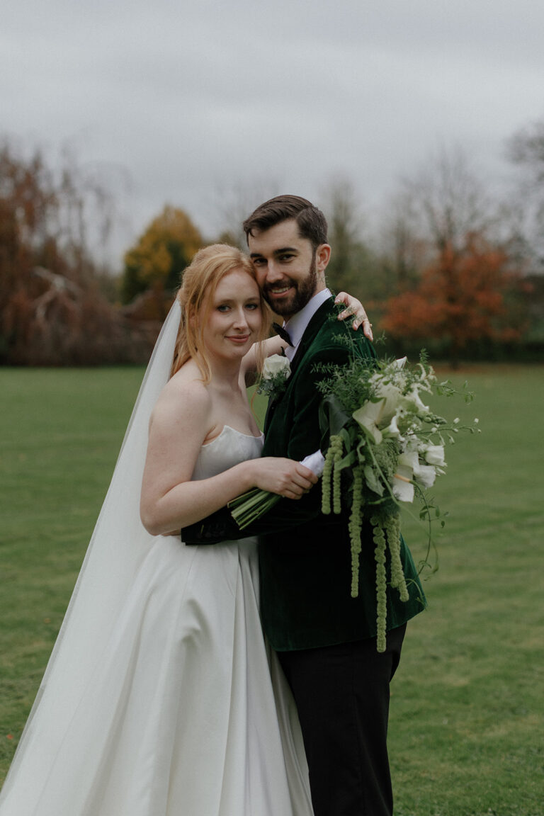 Just married couple photo outside a timeless and elegant day at Bellinter house