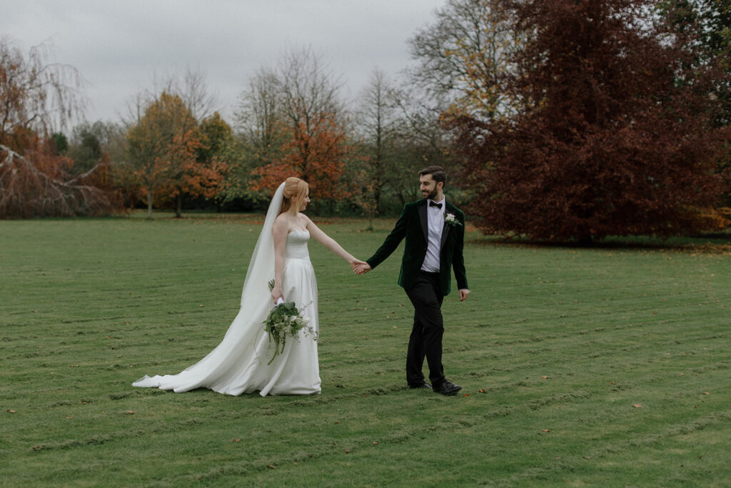 Just married couple photo outside a timeless and elegant day at Bellinter house