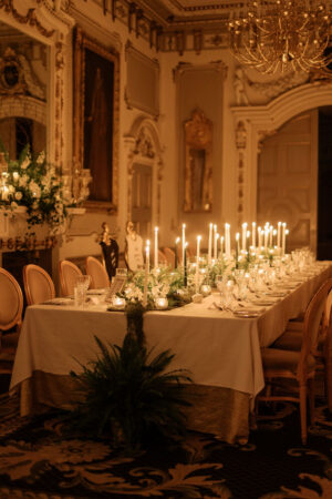 candle lit dinner setting at markree castle
